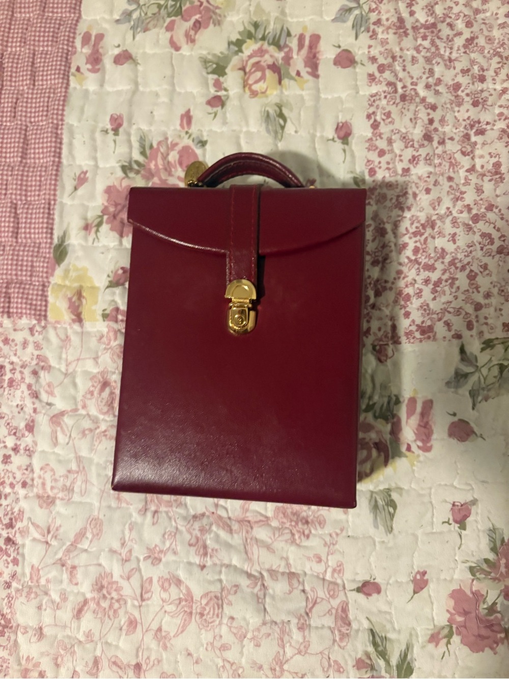 WOLF Burgundy Mini Top-Handle Bag with Gold Hardware